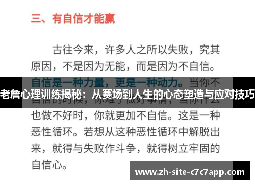 老詹心理训练揭秘：从赛场到人生的心态塑造与应对技巧