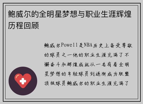 鲍威尔的全明星梦想与职业生涯辉煌历程回顾 鲍威尔的全明星梦想与职业生涯辉煌历程回顾